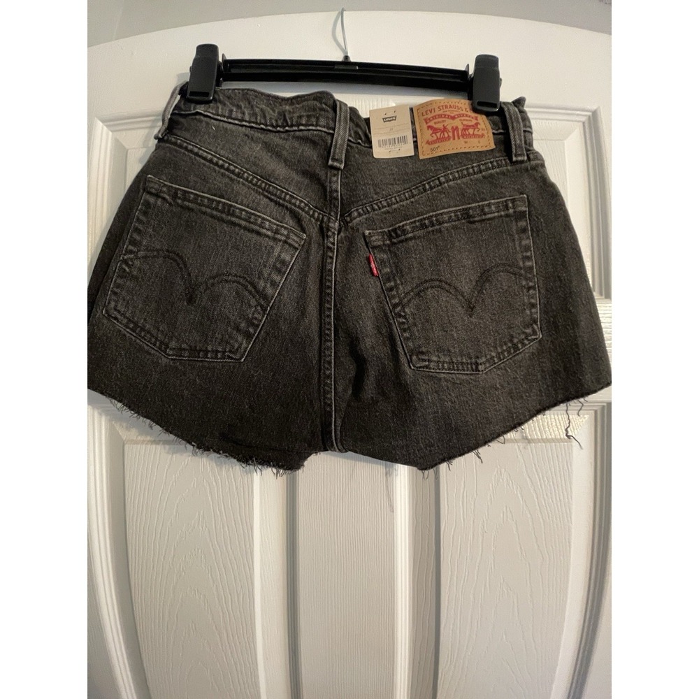 Levi's 501 Womens Cut Off Denim Shorts 27 Gray Button Fly High Rise 5-Pocket - Picture 2 of 3